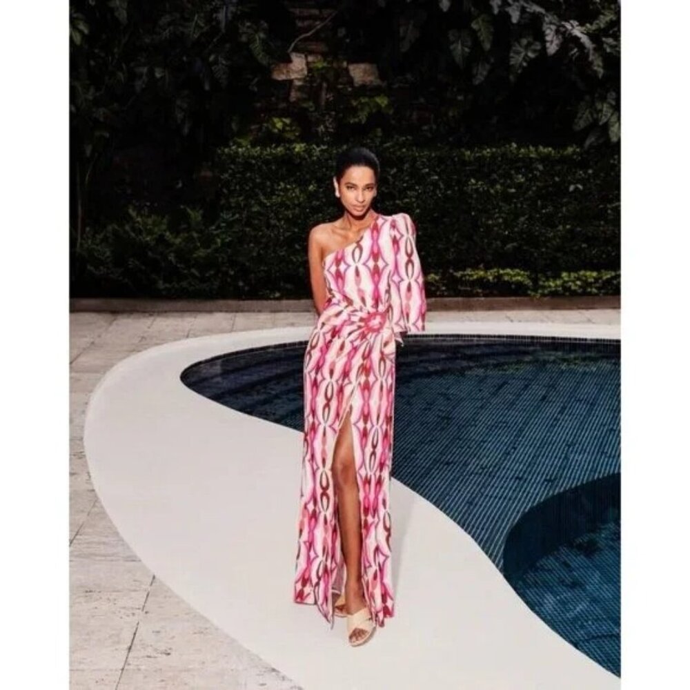 NWT PatBO Twist One Shoulder Maxi Dress Flamant PINK FWRD NEW OFFSHOULDER MAXI - Picture 1 of 9